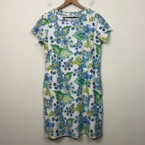 Smith & Quinn Womens Small Blue Green Floral Short Sleeve Shift Dress Stretch